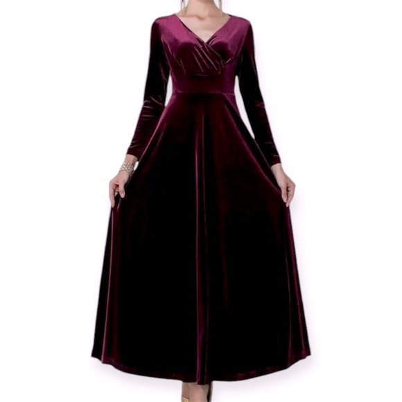 URBAN COCO Maroon Velvet Cross Neck Maxi Dress Womens Size M NWOT - Picture 3 of 14